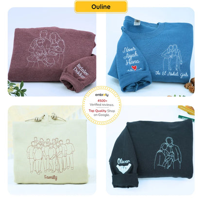 Custom Embroidered Line Art Hoodie from Your Photo, Memorial Sweatshirts