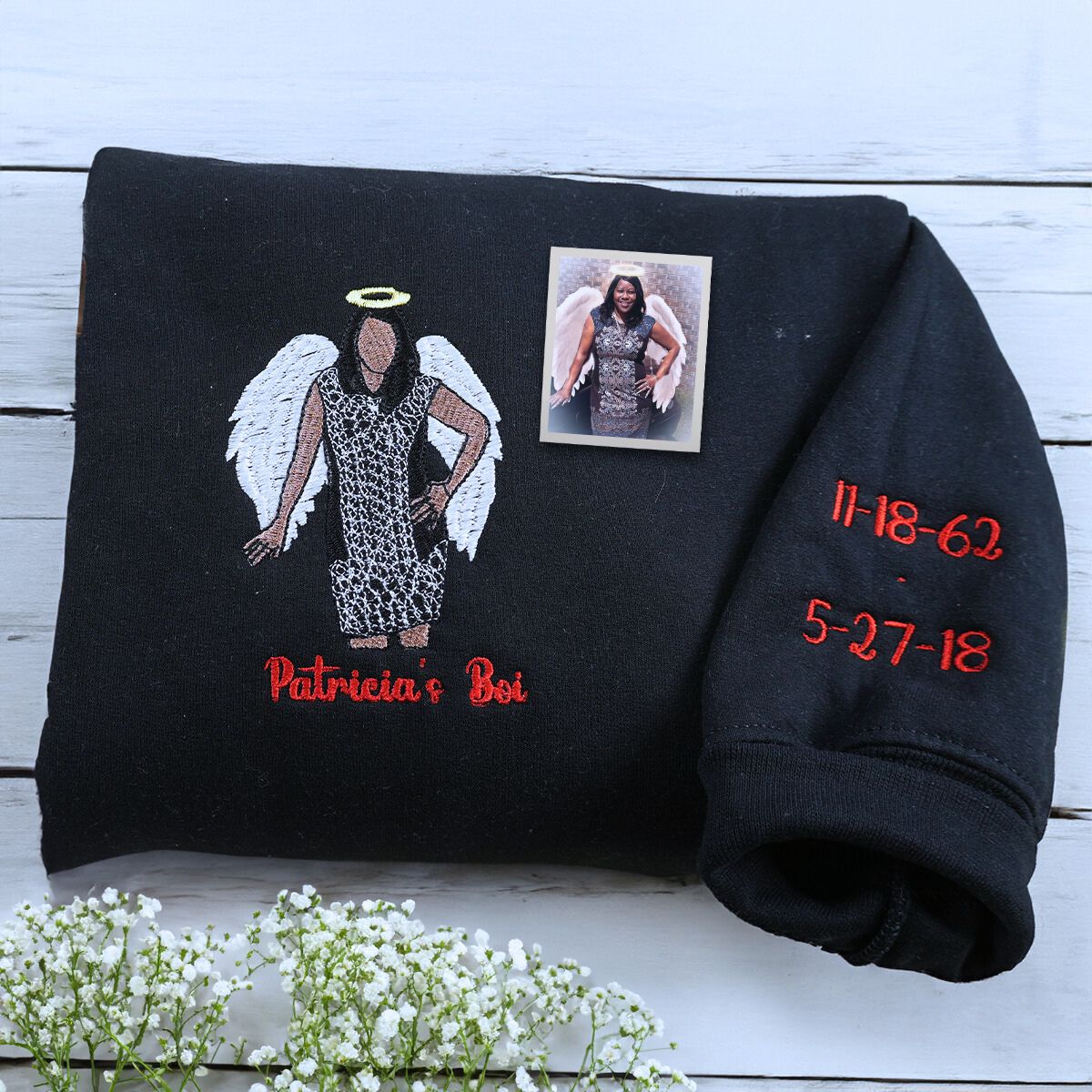 Custom Embroidered Line Art Hoodie from Your Photo, Memorial Sweatshirts