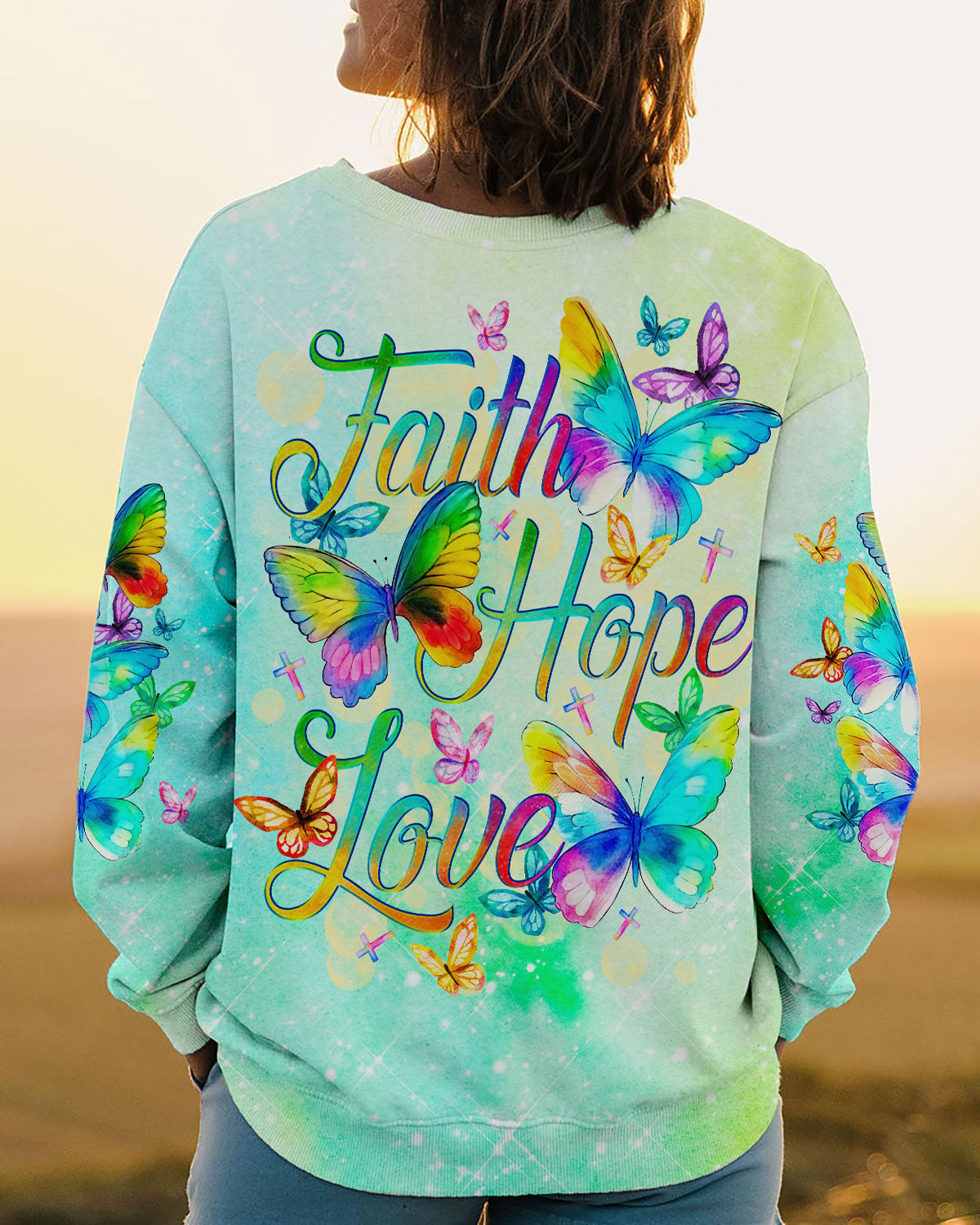 Faith Hope Love Butterfly Watercolor Women's All Over Print Shirt - Tlno0809234