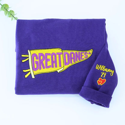 Custom Embroidered Pennant Sweatshirt or Hoodie with Team Name, College Football Sport Team Game Day Gift