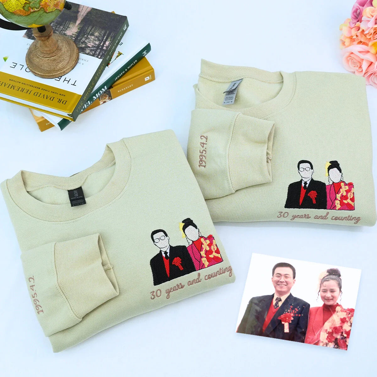 Custom Embroidered Photo Portrait Couple Hoodie or Sweatshirt, Personalized Gift for Him Her
