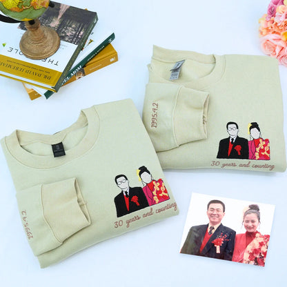 Custom Couple His and Her Portrait Shirt, Sweatshirt or Hoodie, Personalized Embroidered Gift for Him Her