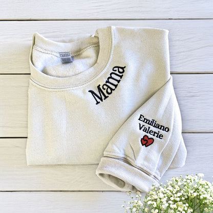Aunt Sweatshirt or Hoodie with Niece or Nephew Names on Sleeve, Custom Embroidered Gift for Aunt