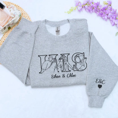 Custom Couple His and Her Portrait Shirt, Sweatshirt or Hoodie, Personalized Embroidered Gift for Him Her