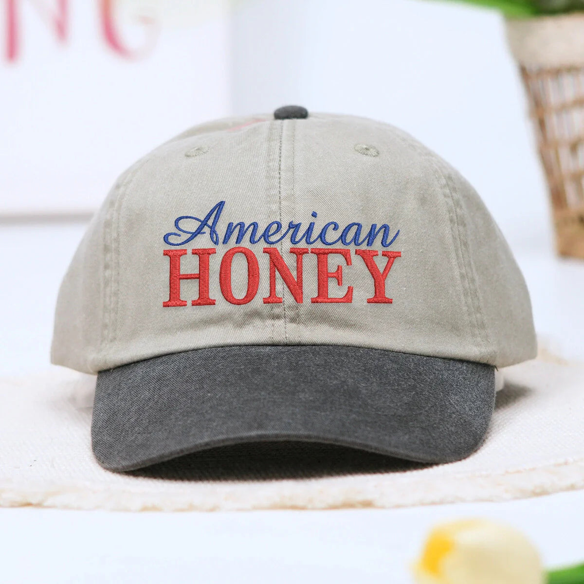 American Honey Embroidered Dyed Hat, 4th July Gift