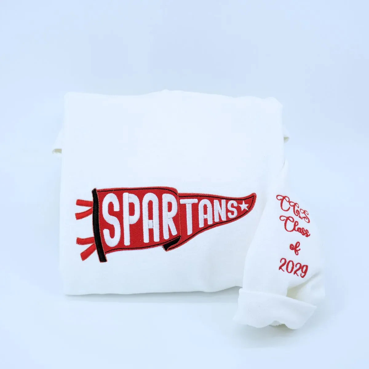 Custom Embroidered Pennant Sweatshirt or Hoodie with Team Name, College Football Sport Team Game Day Gift