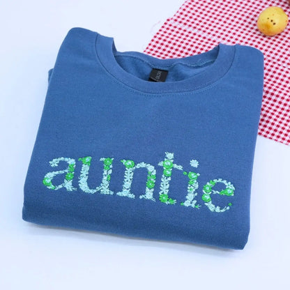 Auntie Floral Sweatshirt or Hoodie with Niece or Nephew Names on Sleeve, Custom Embroidered Gift for Auntie