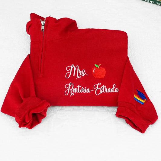 Back To School Teacher Sweatshirt, Custom Embroidered Mrs/Miss Name Tee, Quarter Zip, Hoodie, or Crewneck