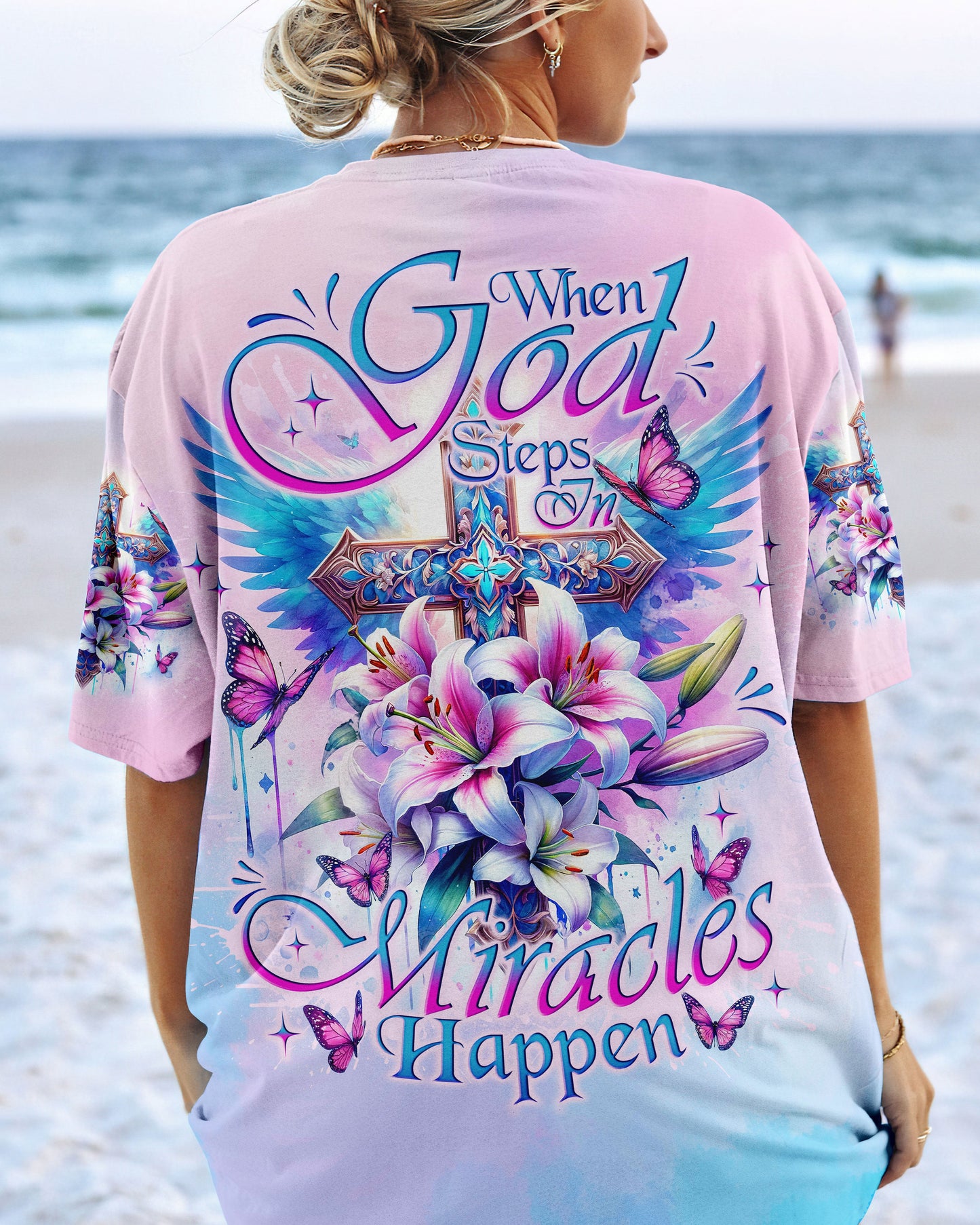 When God Steps In Miracles Happen Cross Lilies Women's All Over Print Shirt - Tlno0502242