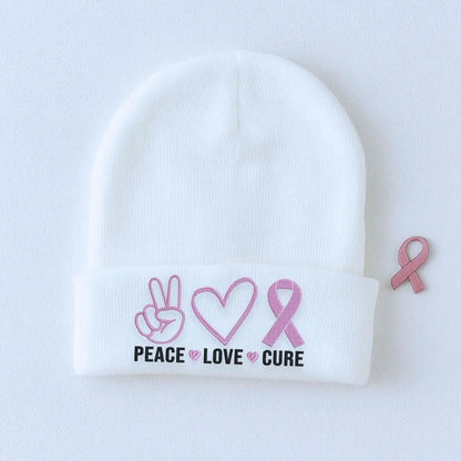 Custom Embroidered Breast Cancer Awareness Beanie, Embroidery Knit Cuffed Cap for Women Breast Cancer Gifts