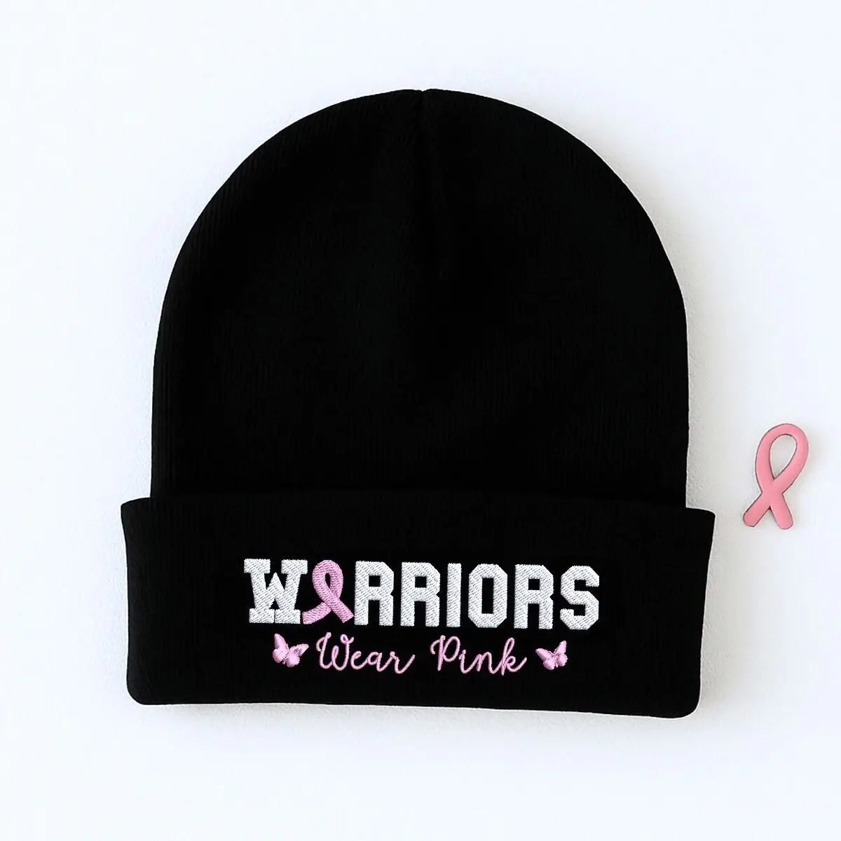 Custom Embroidered Breast Cancer Awareness Beanie, Embroidery Knit Cuffed Cap for Women Breast Cancer Gifts