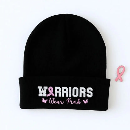 Custom Embroidered Breast Cancer Awareness Beanie, Embroidery Knit Cuffed Cap for Women Breast Cancer Gifts