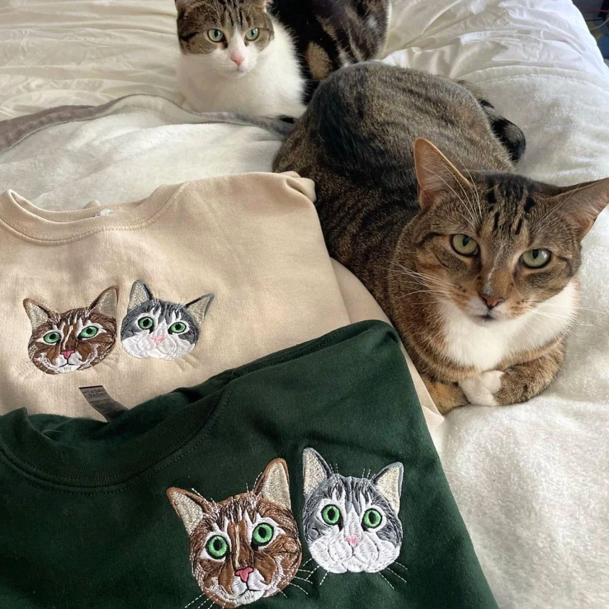 Cat Lover Twin Pack: Embroidered Crewneck Sweatshirt & Hoodie