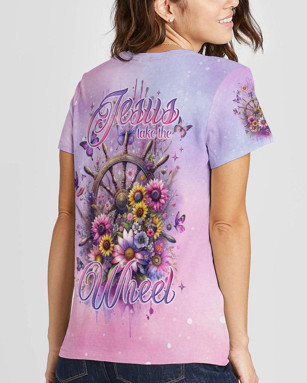 Jesus Take The Wheel Floral Women's All Over Print Shirt - Tlno2211234