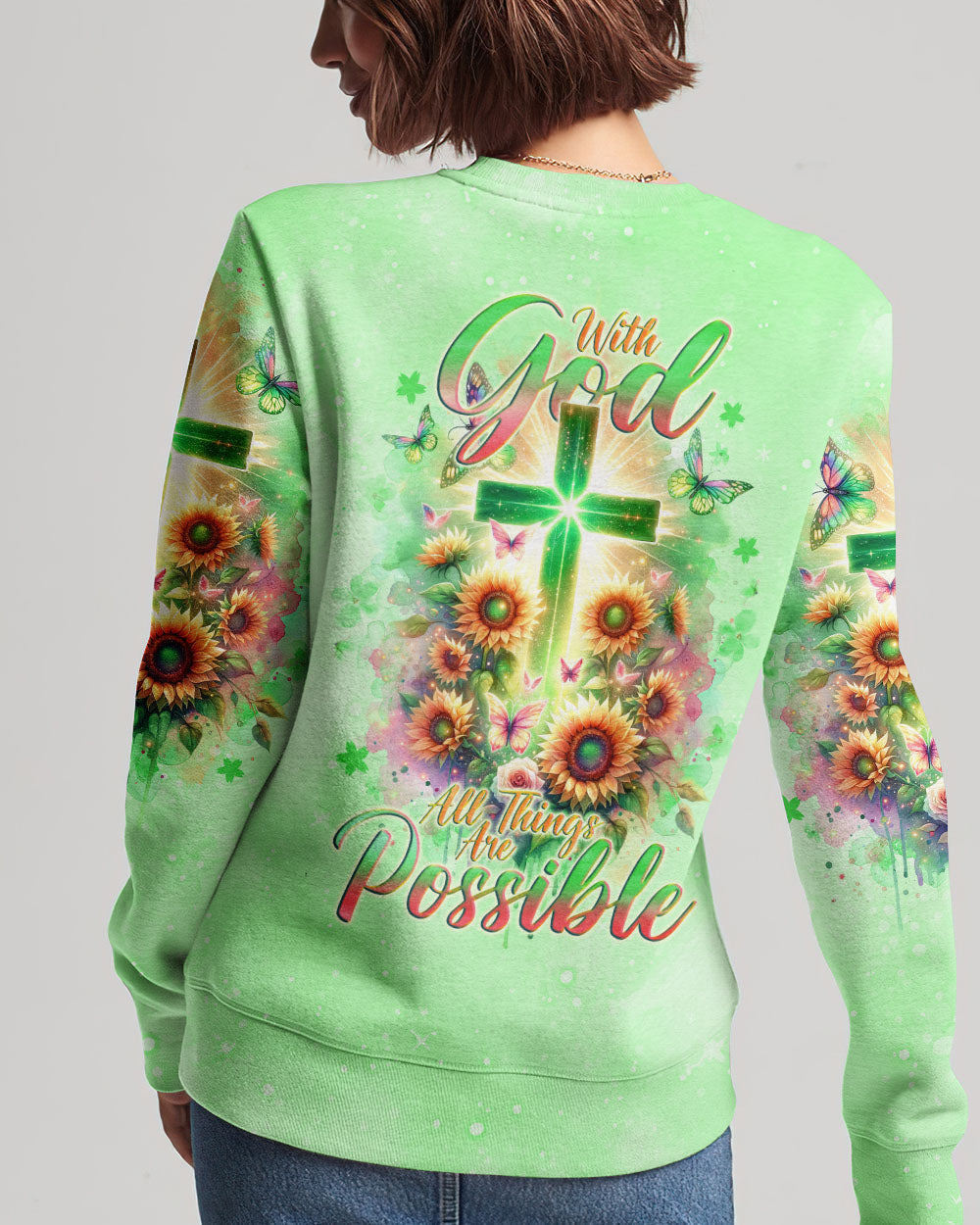 With God All Things Are Possible Sunflower Cross Women's All Over Print Shirt - Tlno2511232