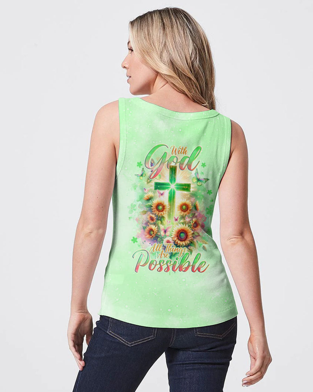 With God All Things Are Possible Sunflower Cross Women's All Over Print Shirt - Tlno2511232