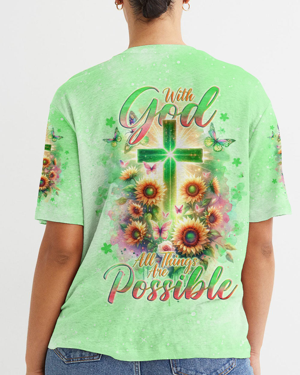 With God All Things Are Possible Sunflower Cross Women's All Over Print Shirt - Tlno2511232