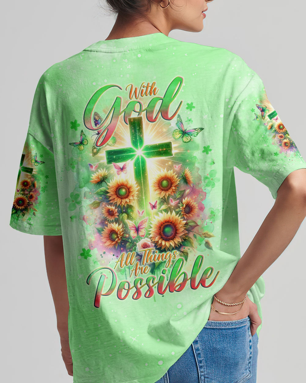 With God All Things Are Possible Sunflower Cross Women's All Over Print Shirt - Tlno2511232