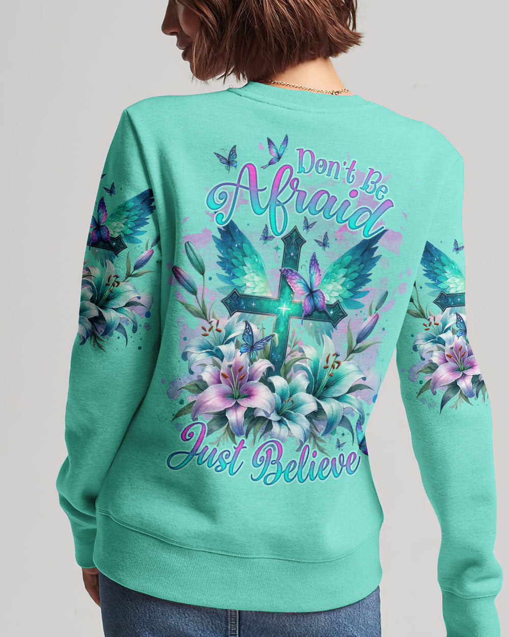 Don't Be Afraid Just Believe Cross Lilies Women's All Over Print Shirt - Tlnz0512234