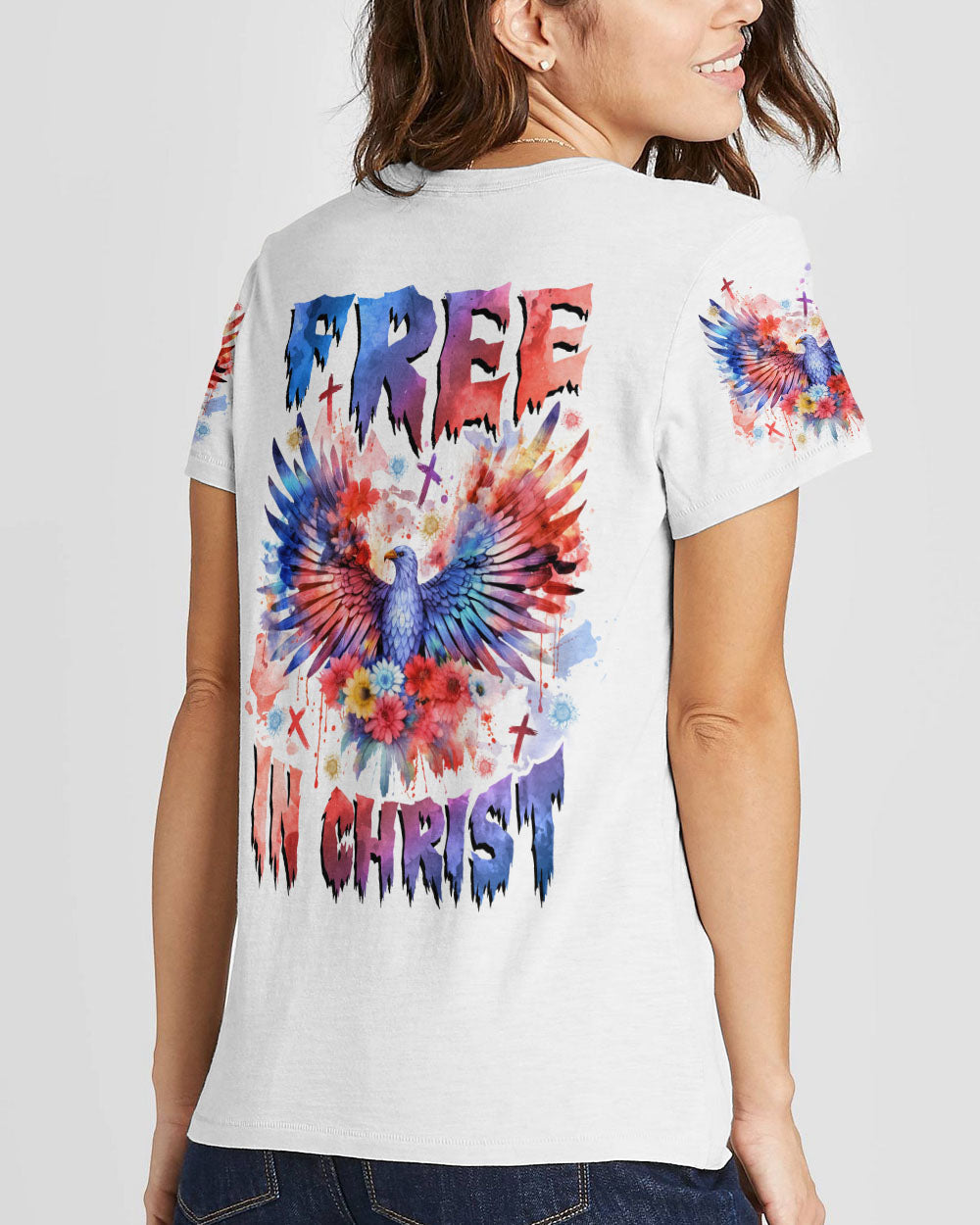 Free In Christ Eagle Flower Women's All Over Print Shirt - Tlnz1509234