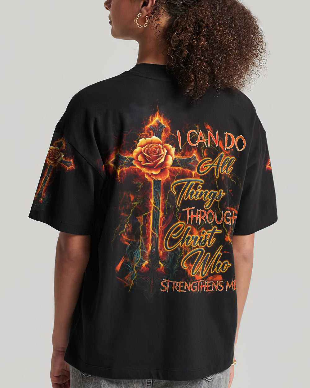 I Can Do All Things Through Christ Fire Cross Women's All Over Print Shirt - Tlnz1610233