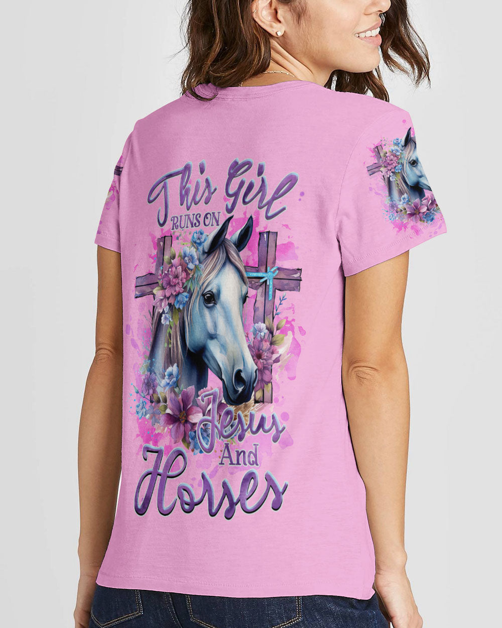 Runs On Jesus And Horses Women's All Over Print Shirt - Tlnz2712232