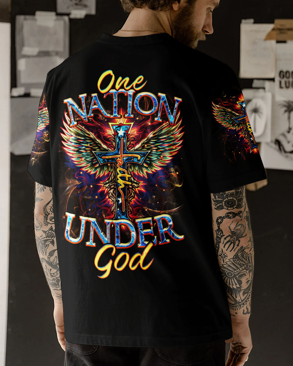 One Nation Under God Cross Men's All Over Print Shirt - Tltr1010233