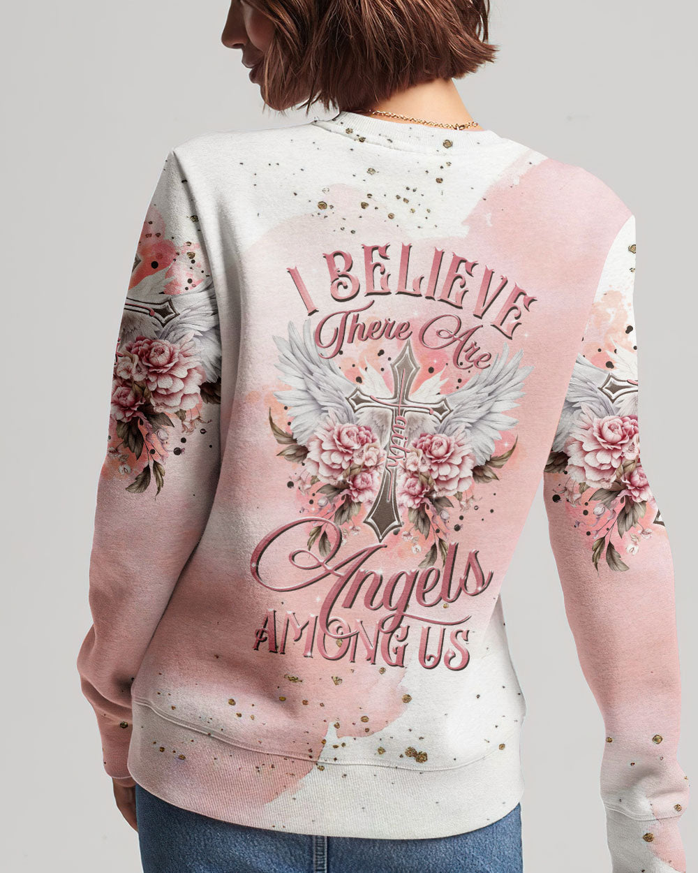 I Believe There Are Angels Among Us Floral Wings Women's All Over Print Shirt - Tltr2508234