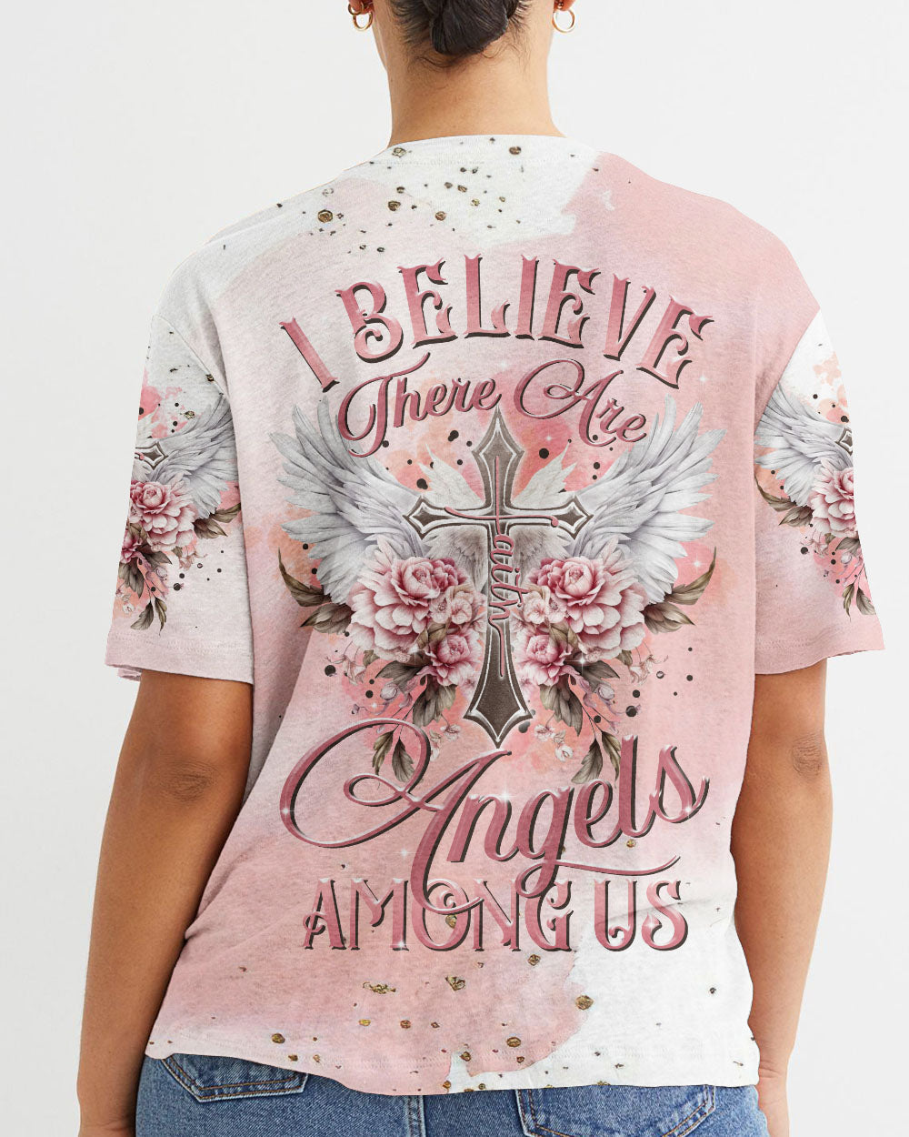 I Believe There Are Angels Among Us Floral Wings Women's All Over Print Shirt - Tltr2508234