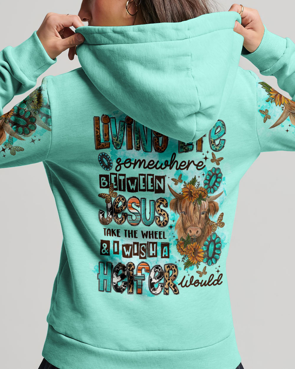 Living Life Somewhere Between Jesus Cow Women's All Over Print Shirt - Tltr3108231