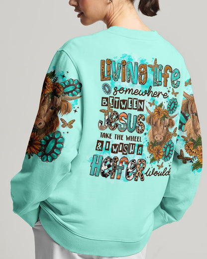 Living Life Somewhere Between Jesus Cow Women's All Over Print Shirt - Tltr3108231