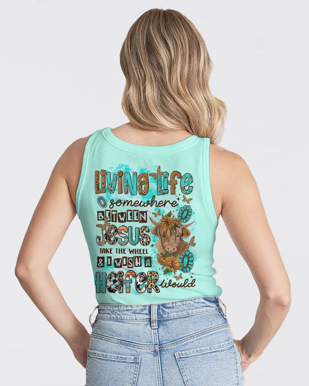 Living Life Somewhere Between Jesus Cow Women's All Over Print Shirt - Tltr3108231