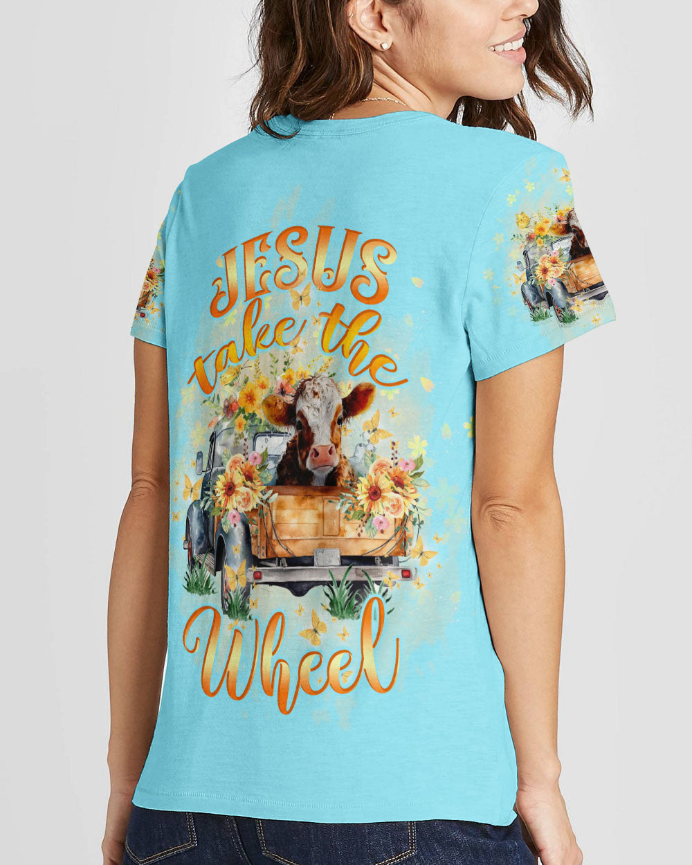 Jesus Take The Wheel Cow Truck Women's All Over Print Shirt - Tltw0512234