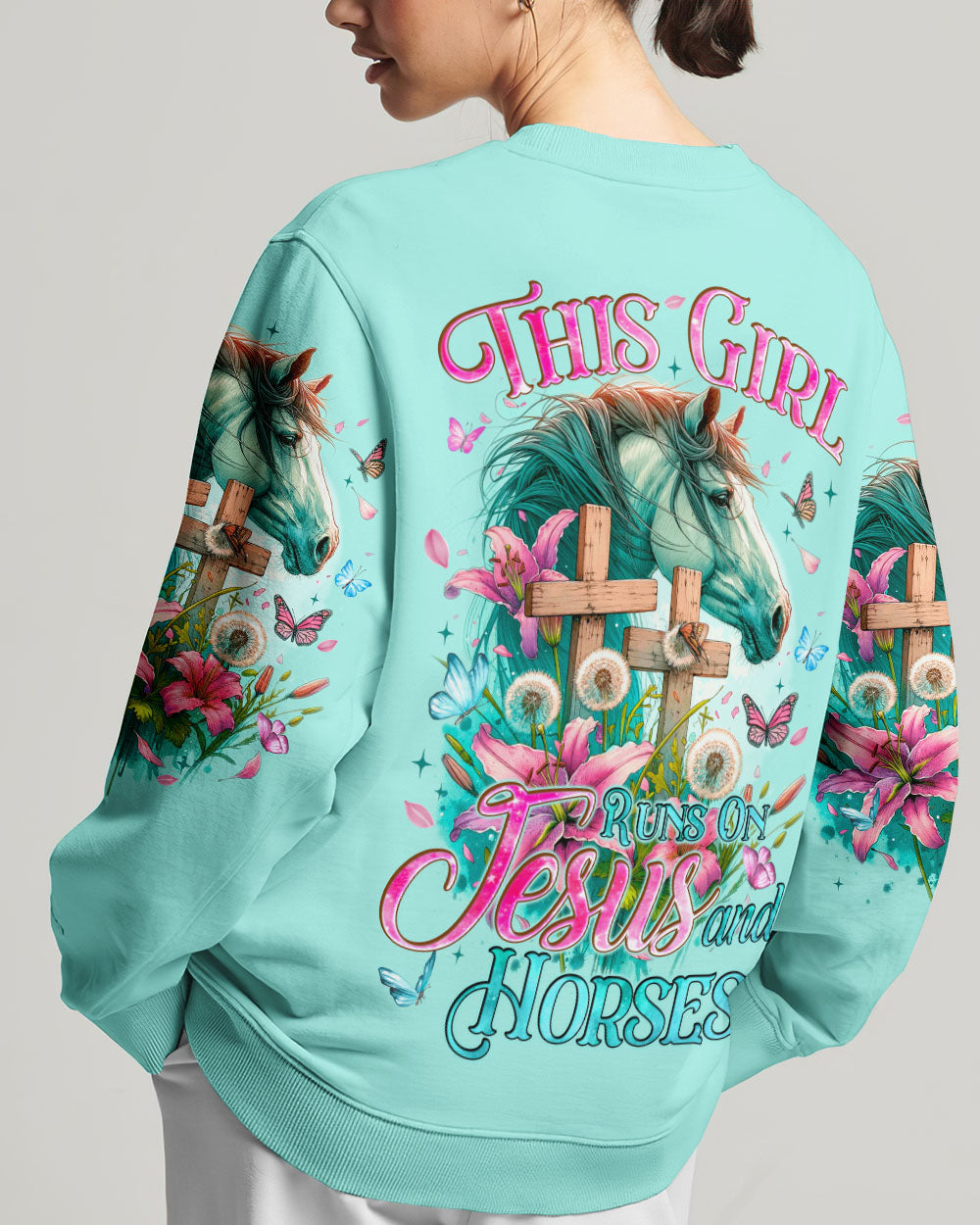 Runs On Jesus And Horses Women's All Over Print Shirt - Tyqy0912231