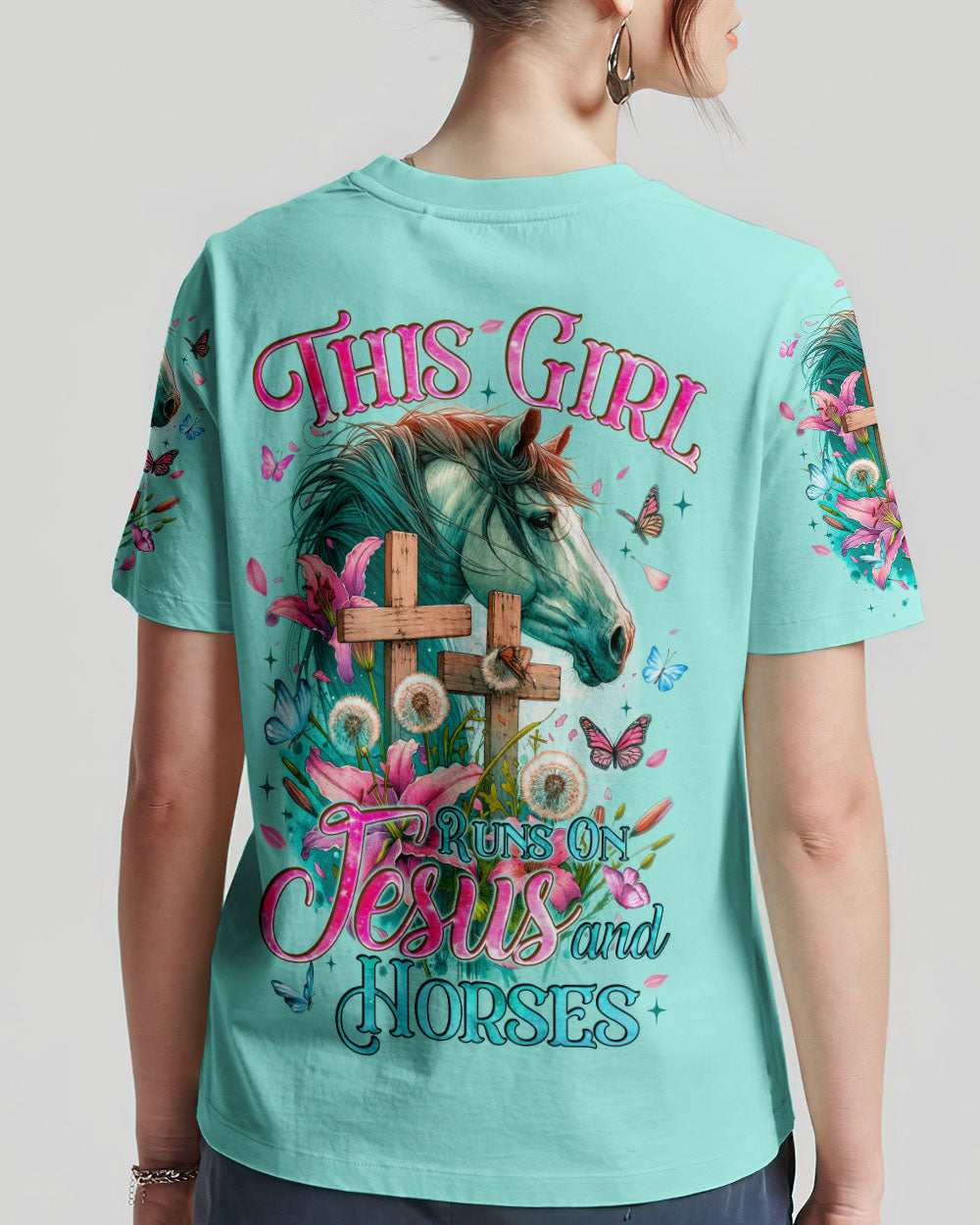 Runs On Jesus And Horses Women's All Over Print Shirt - Tyqy0912231