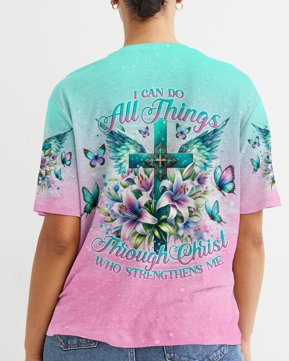 I Can Do All Things Through Christ Cross Lilies Women's All Over Print Shirt - Tlno0412234