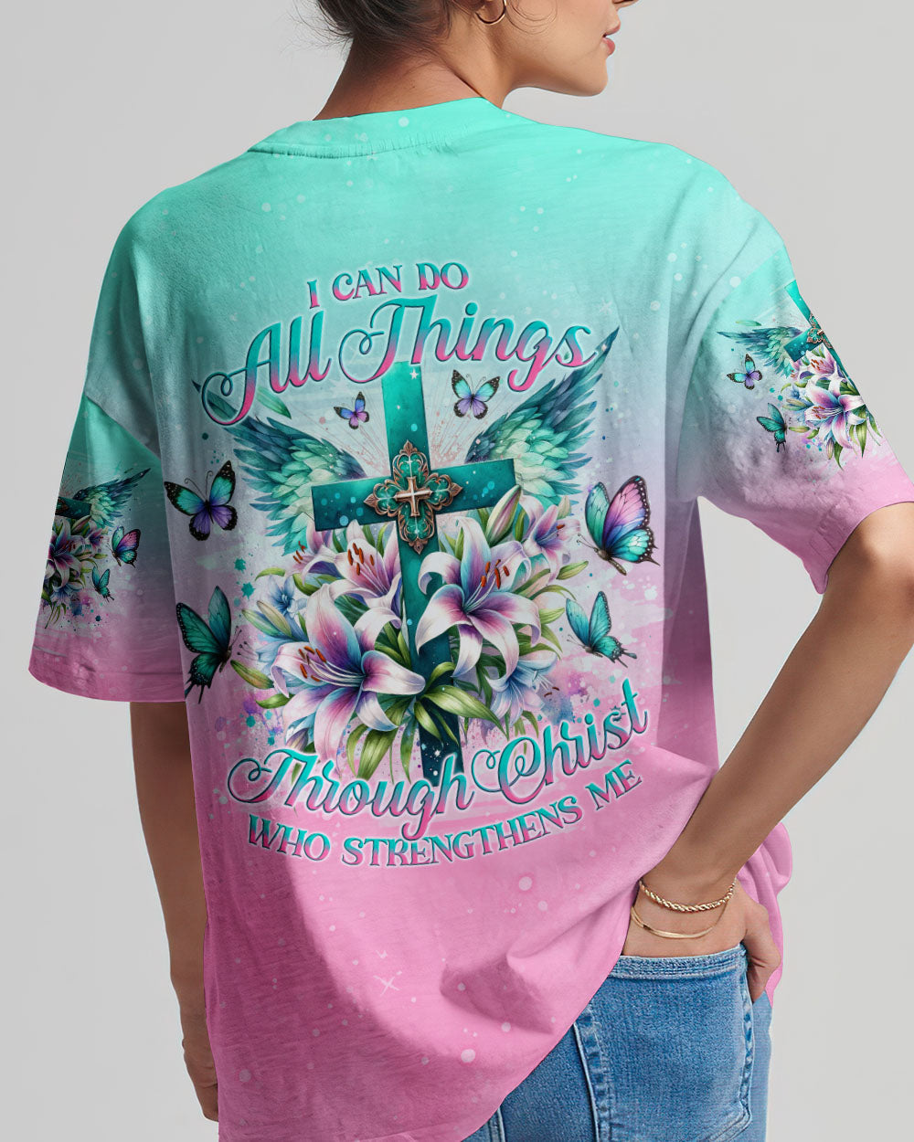 I Can Do All Things Through Christ Cross Lilies Women's All Over Print Shirt - Tlno0412234