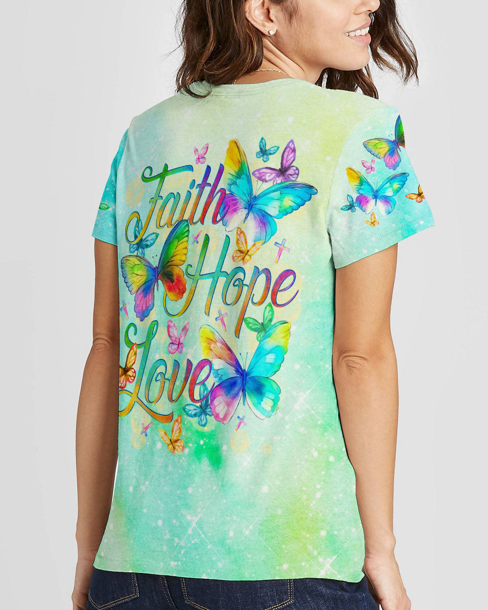 Faith Hope Love Butterfly Watercolor Women's All Over Print Shirt - Tlno0809234