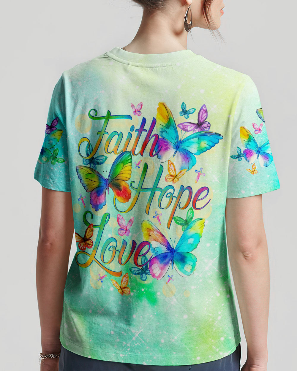 Faith Hope Love Butterfly Watercolor Women's All Over Print Shirt - Tlno0809234