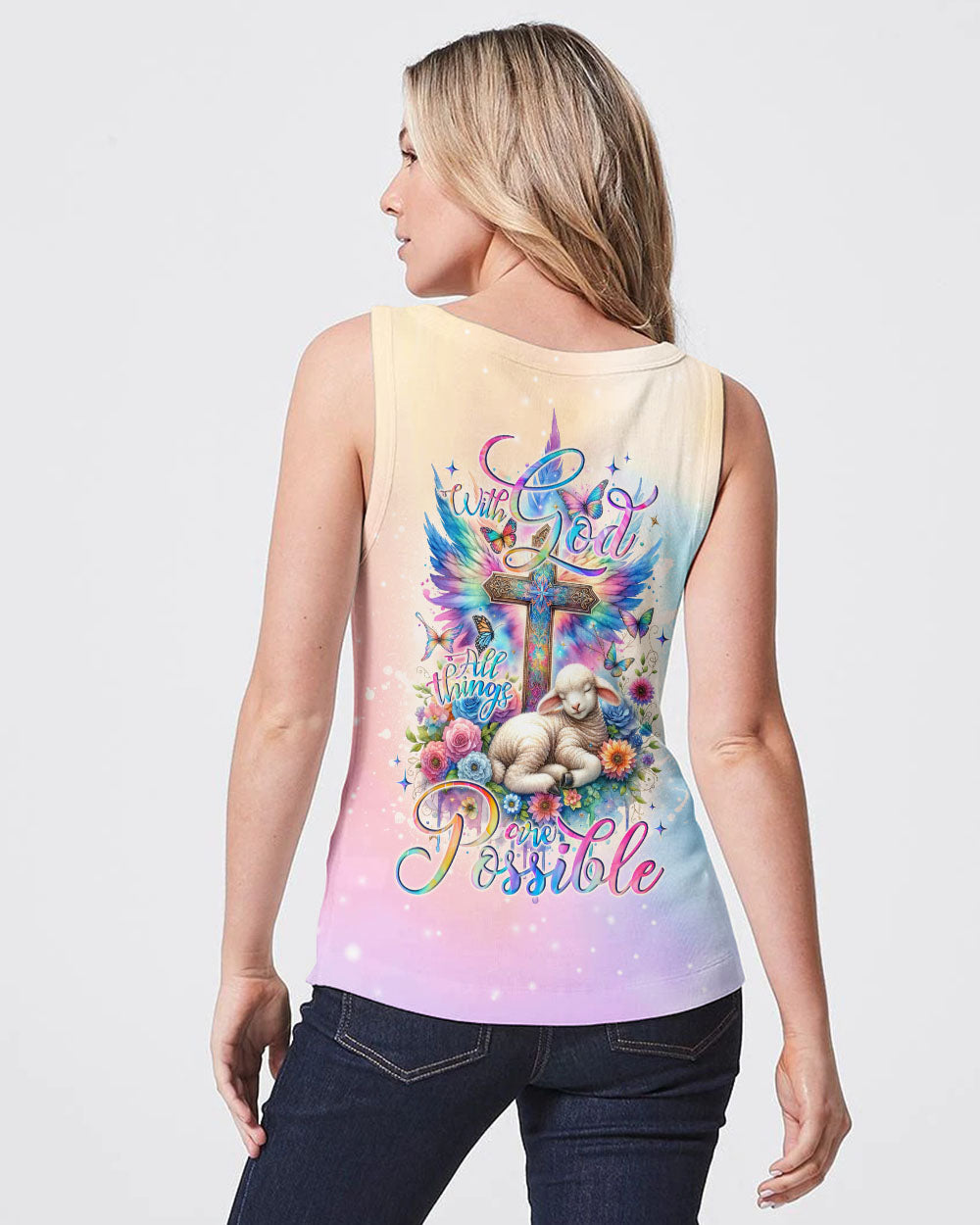 With God All Things Are Possible Lamb Wings Women's All Over Print Shirt - Tlno0911233