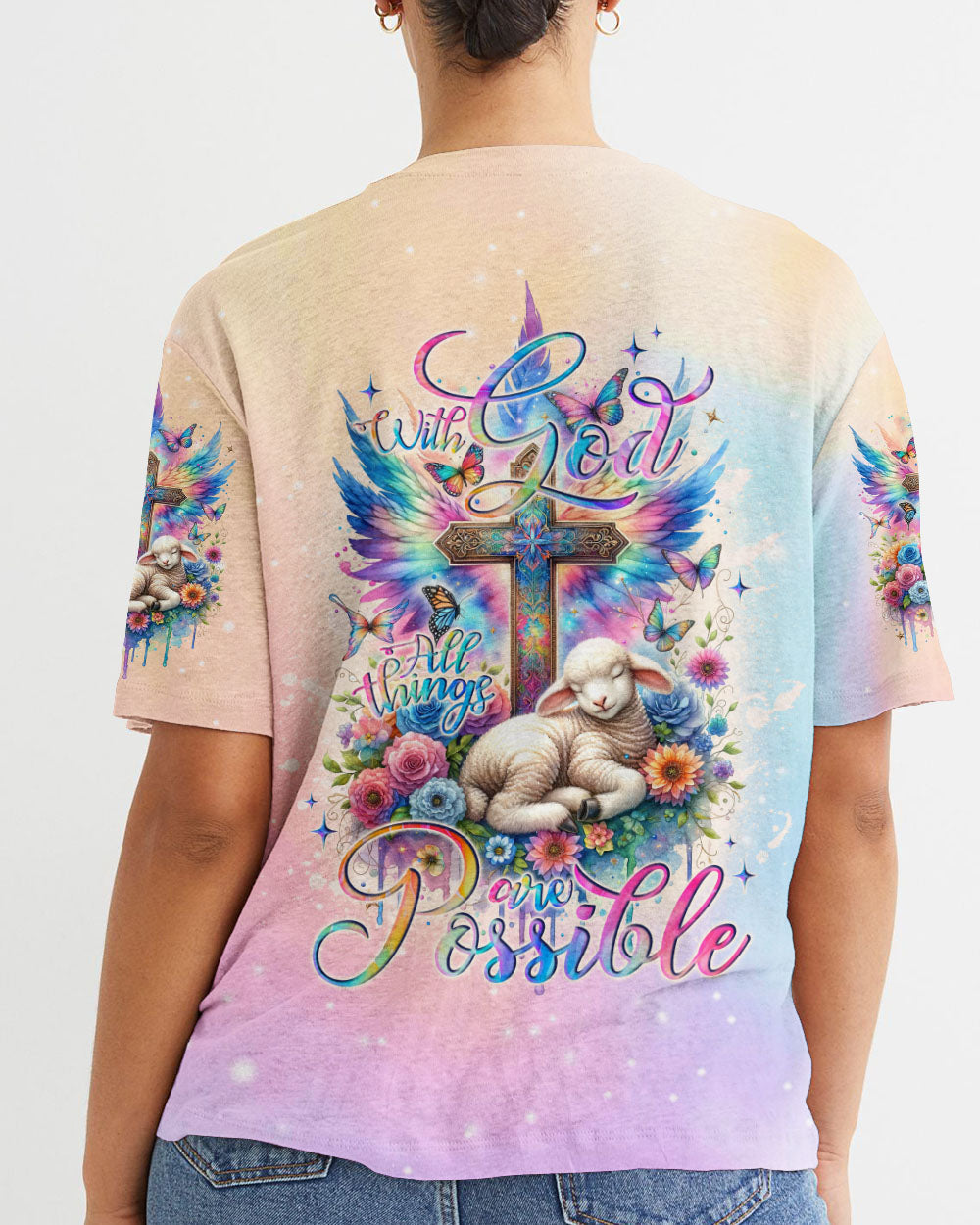 With God All Things Are Possible Lamb Wings Women's All Over Print Shirt - Tlno0911233