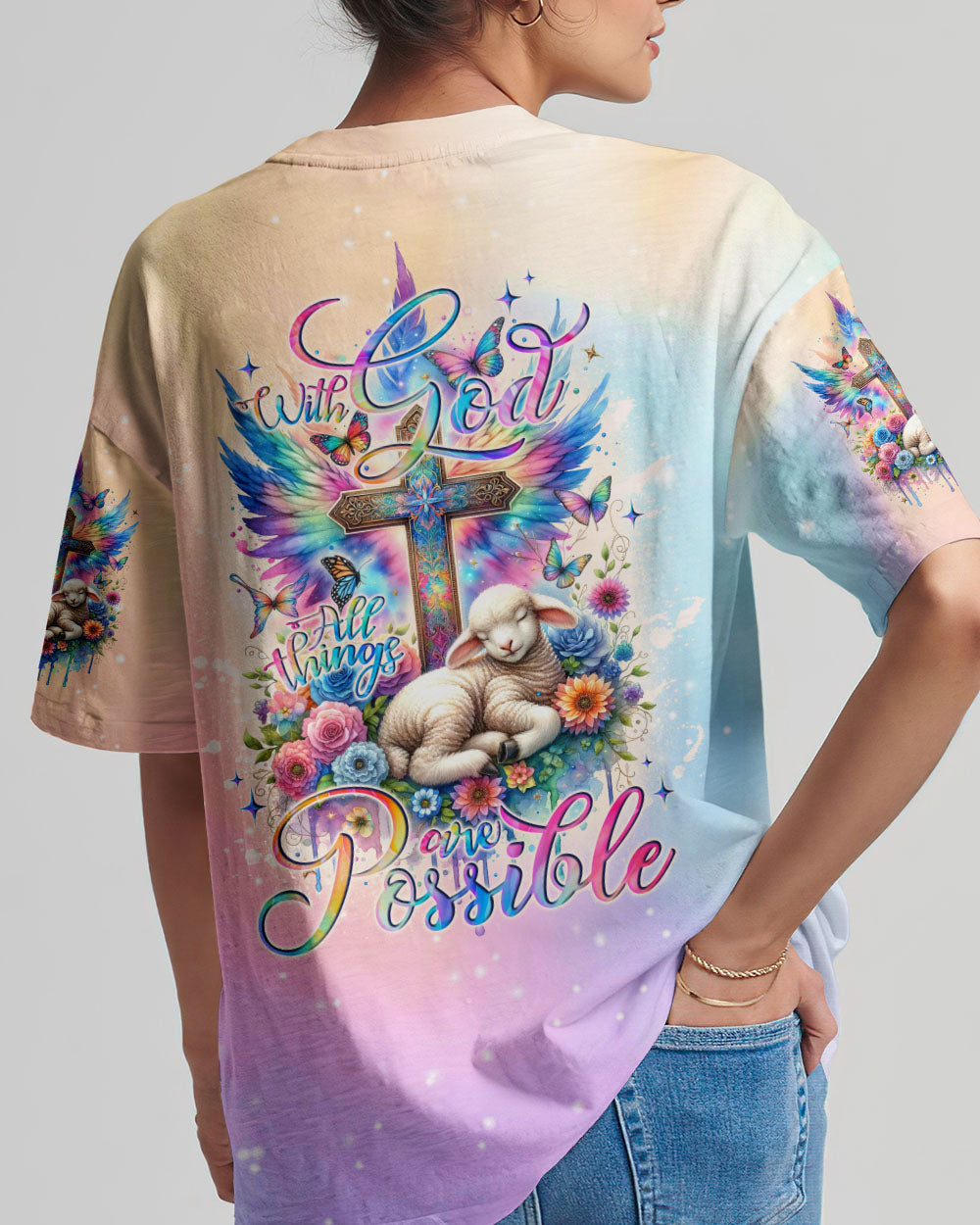 With God All Things Are Possible Lamb Wings Women's All Over Print Shirt - Tlno0911233