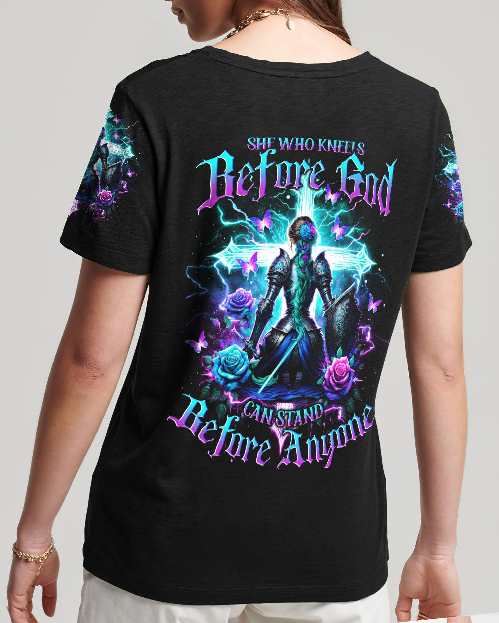 She Who Kneels Before God Warrior Cross Women's All Over Print Shirt - Tlno1201243