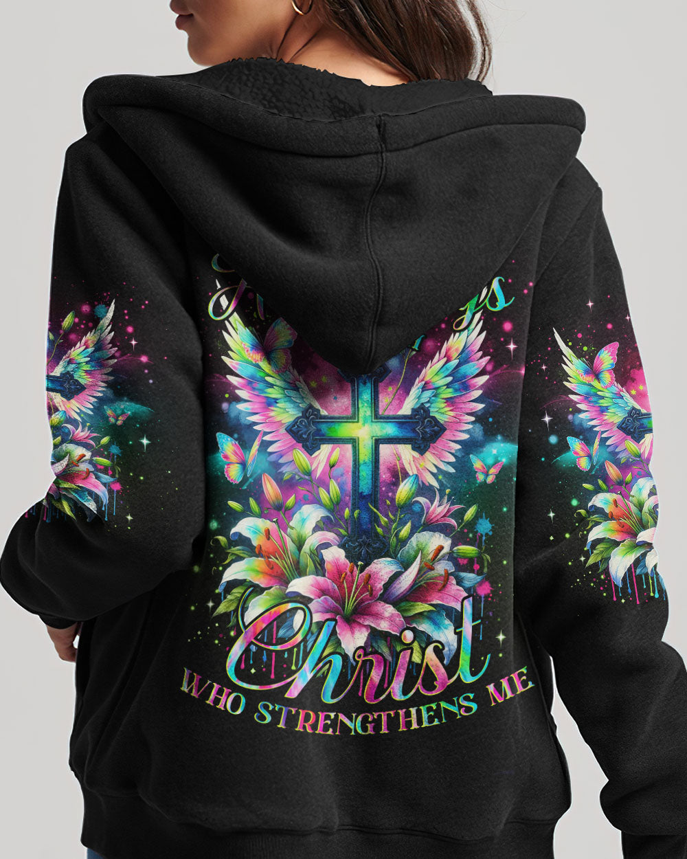 I Can Do All Things Through Christ Cross Wings Colorful Women's All Over Print Shirt - Tlno2811234