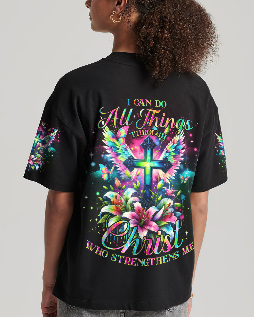 I Can Do All Things Through Christ Cross Wings Colorful Women's All Over Print Shirt - Tlno2811234