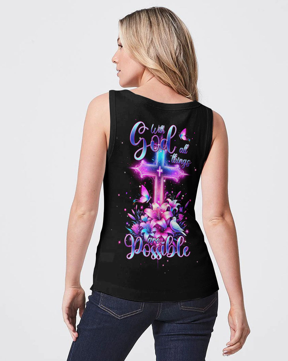 With God All Things Are Possible Cross Glowing Women's All Over Print Shirt - Tlnt0112234