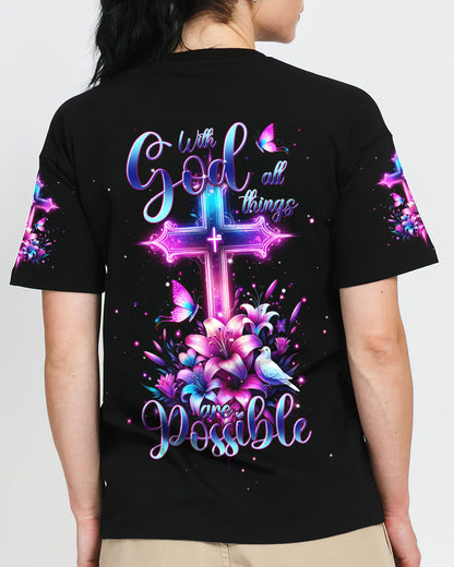 With God All Things Are Possible Cross Glowing Women's All Over Print Shirt - Tlnt0112234