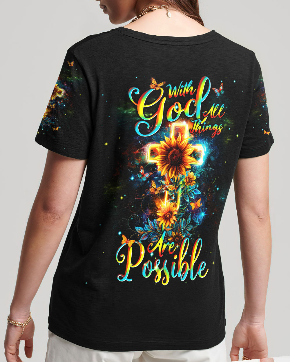 With God All Things Are Possible Sunflower Women's All Over Print Shirt - Tlnt1103242