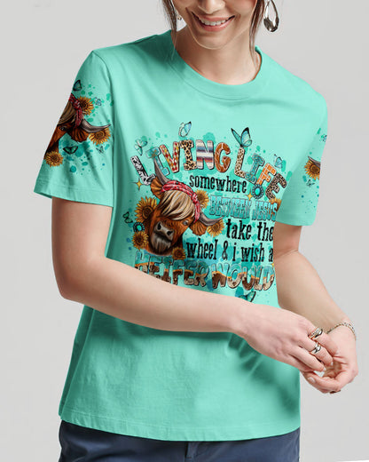 Living Life Somewhere Between Jesus Cow Women's All Over Print Shirt- Tlnt1509232