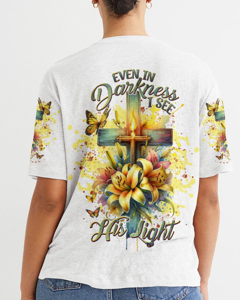 Even In Darkness Lilies Cross Women's All Over Print Shirt - Tlnt1902242